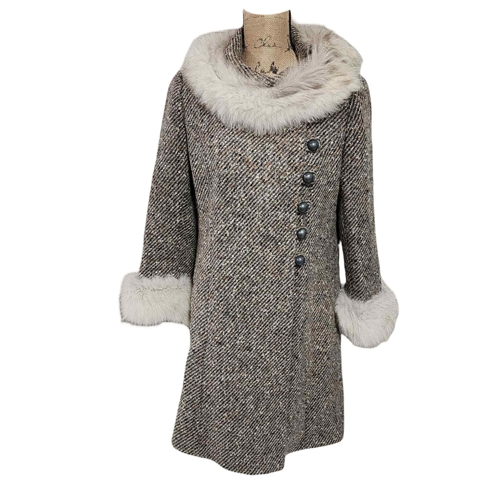 PEyton & Marcus Dee Dee‎ Deb Vintage Tweed and Fur Coat Women's Size medium